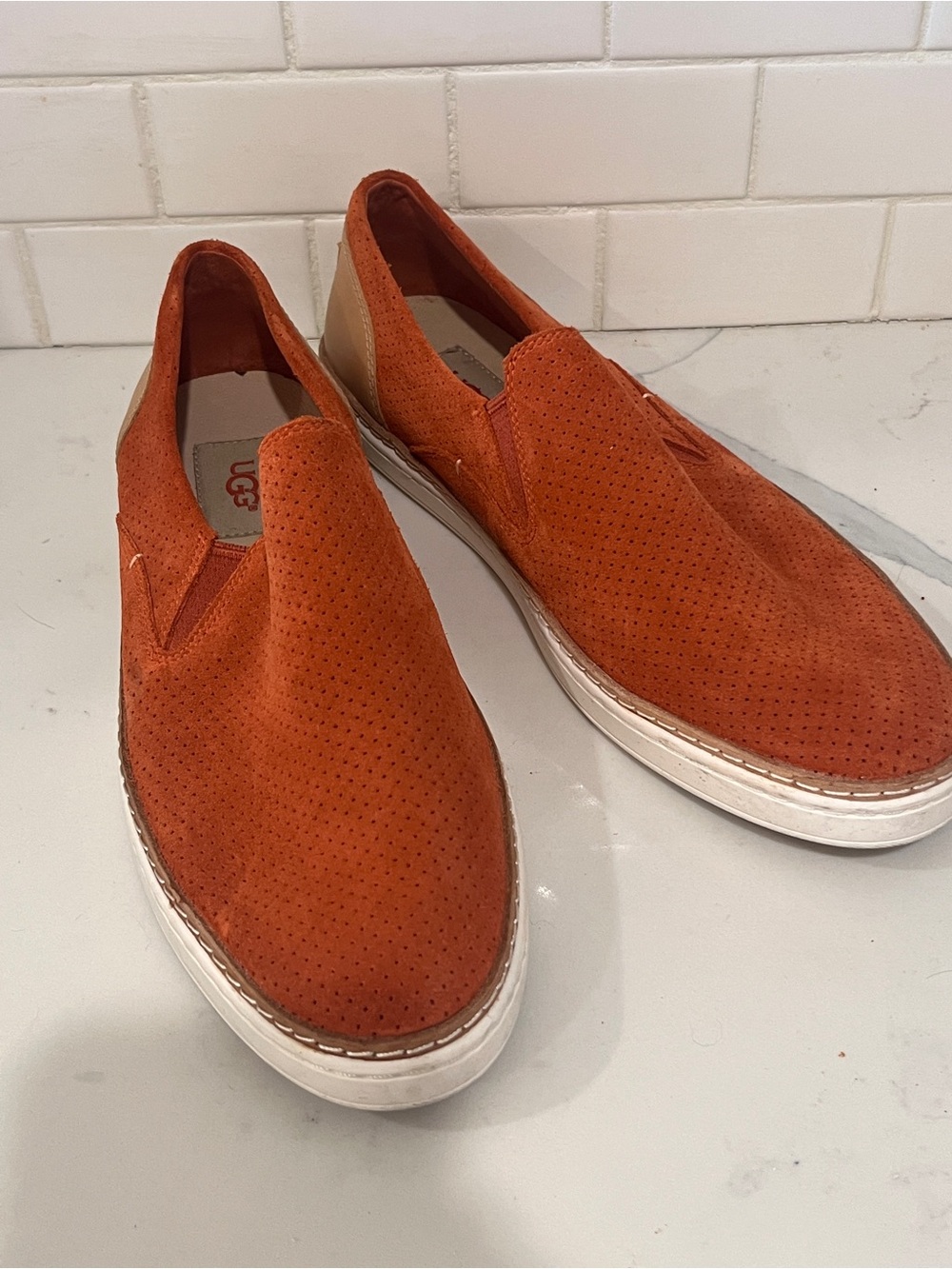 UGG Women’s Orange Suede Perforated Slip-On Loafers